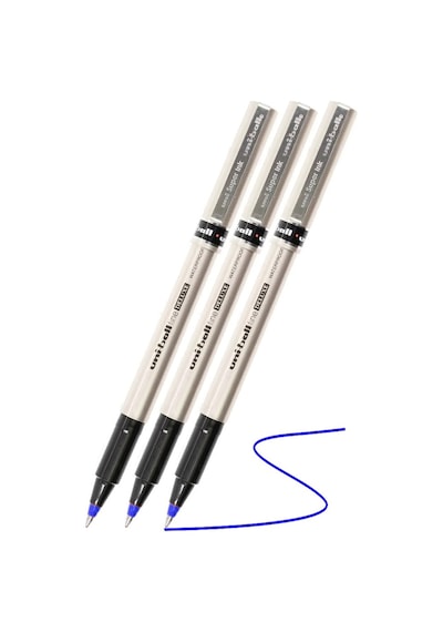Mavi Pilot Kalem Ub-177 Fine Deluxe 3 Adet Uniball Pilot Kalem 0.5 Mm Roller Uçlu Pilot Kalem İnce Uçlu Likit Mürekkepli Mavi