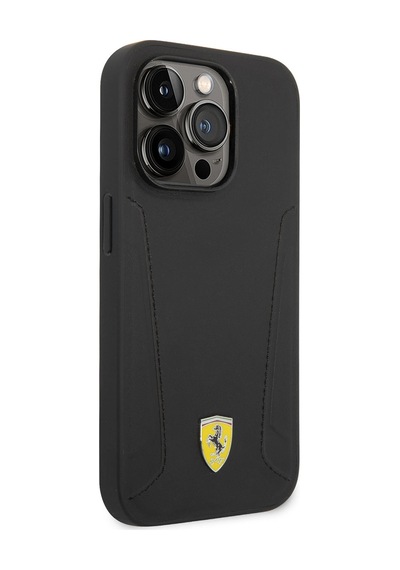 Apple Uyumlu iPhone 14 Pro Max Kılıf Ferrari M-safe Şarj Özellikli Deri Kenarları Damgalı Dizayn Kapak