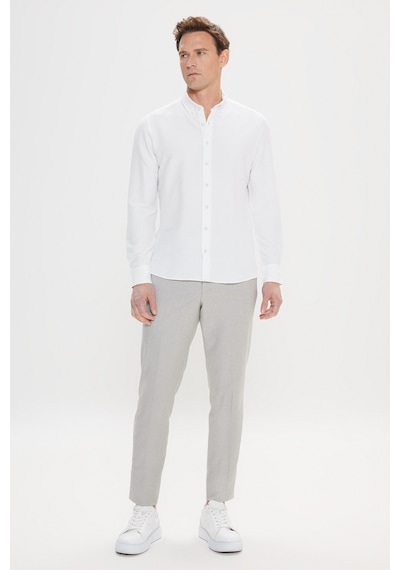 AC&Co / Altınyıldız Classics Erkek Beyaz Slim Fit Dar Kesim Düğmeli Yaka %100 Pamuk Gömlek - Beyaz