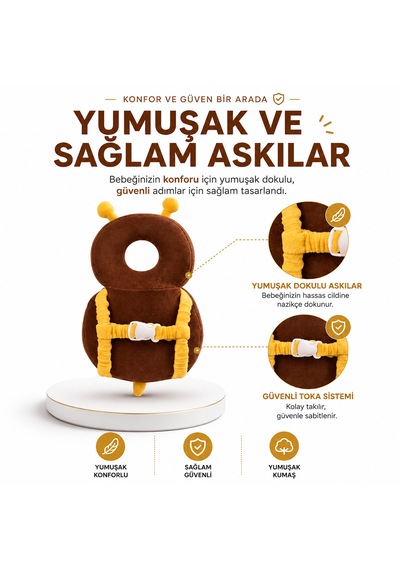 İlk Adım Güvenlik Yastığı Bebek Kafa Koruma Boyun Destek Minderi Arı