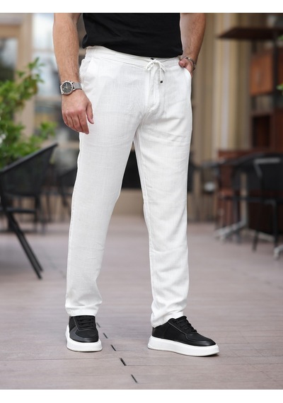 Keten Jogger Pantolon Beyaz
