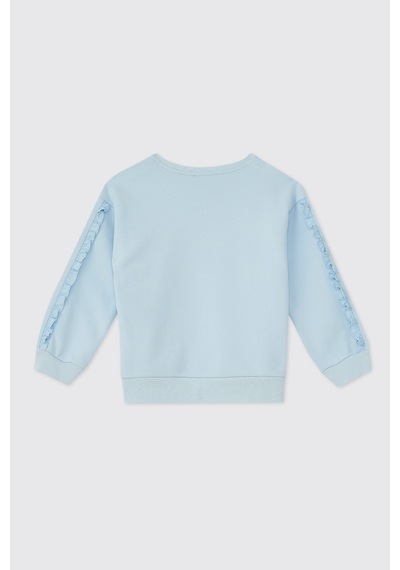 Panço Kız Çocuk Bisiklet Yakalı Mavi Sweatshirt