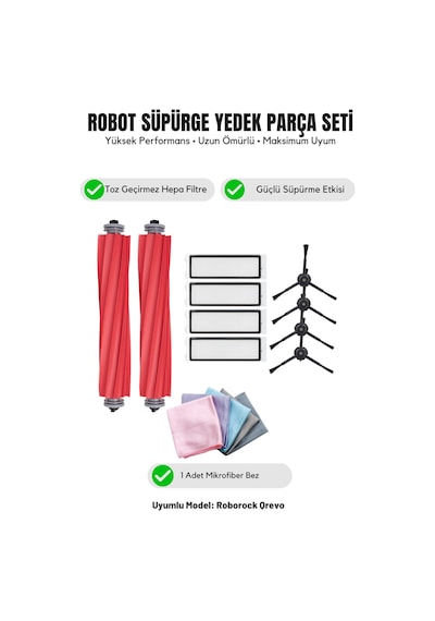 Roborock Qrevo İle Uyumlu 2 Ana Fırça 4 Siyah Yan Fırça 4 Filtre 1 Temizlik Bezi 12.0