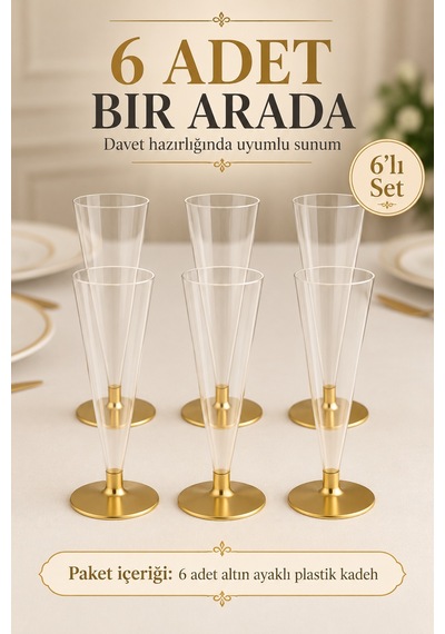 6'lı Gold Base İçecek Kadehi Seti Bekarlığa Veda Ve Davetler İçin
