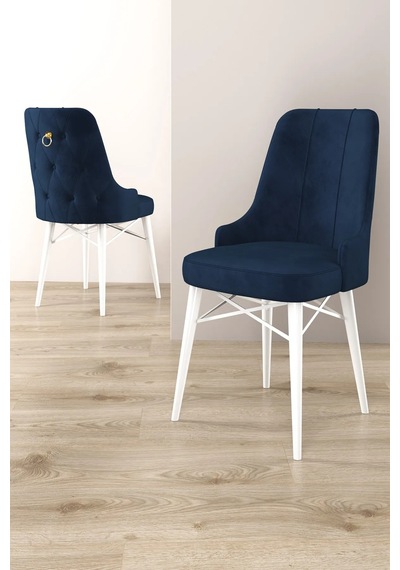 Zümra Serisi, Beyaz 80x132 Açılabilir Mdf Mutfak Masası Takımı 6 Adet Sandalye Lacivert Zümra Serisi, Beyaz 80x132 Açılabilir Mdf Mutfak Masası Takımı 6 Adet Sandalye Lacivert