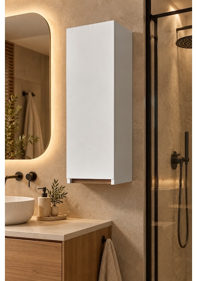 Sare Kapaklı Ayarlanabilir Raflı Banyo Dolabı Havlu Dolabı Atlantik Çam - Beyaz Sare Kapaklı Ayarlanabilir Raflı Banyo Dolabı Havlu Dolabı Atlantik Çam - Beyaz