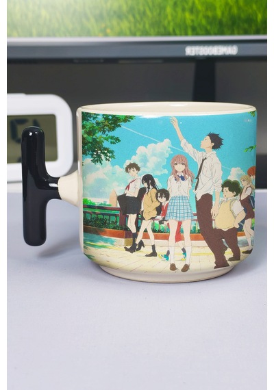 Koe No Katachi Anime Baskılı Seramik Lüks Kupa 1 Adet T Şeklinde Özel Siyah Kulp Dalga Kulp V3t Çok Renkli