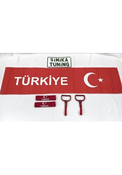 Kırmızı Ayyıldız Türkiye Torpido Havlusu Ve 2'li Kemer Kılıfı Ve 2'li Araç Tutamaçı