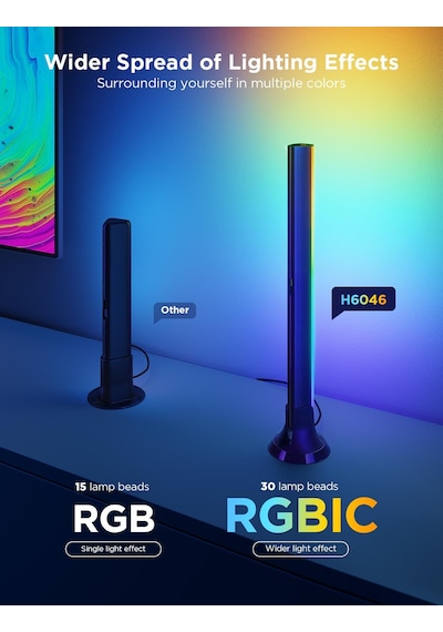 Govee Tv Arkası Led Şerit Aydınlatma + 2'li Aydınlatma Bar + Tv İle Renk Senkronizasyon 55-65 İnç Tüm Tv'ler Uyumludur