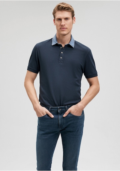 Mavi Yaka Detaylı Lacivert Polo Tişört Fitted / Vücuda Oturan Kesim 062685-28417 No Color