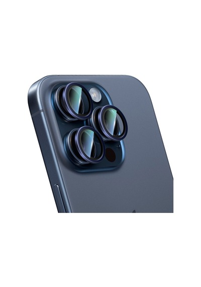 Apple Uyumlu iPhone 15 Pro Caseworld Alloy Serisi Oleofobik Anti Reflective Kamera Lens Koruyucu Mavi
