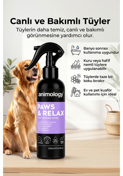 Animology Paws Relax Rahatlatıcı Köpek Tüy Bakım Spreyi 250 Ml - Lavanta Aromalı Rahatlatıcı