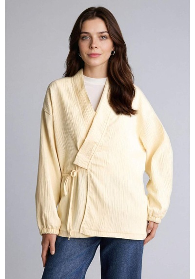 Defacto Regular Fıt V Yaka Krinkıl Kumaş Blazer Ceket H4035ax26spyl251 Sarı-yl251
