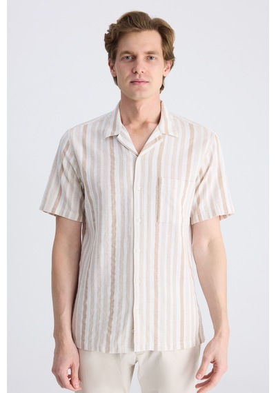 Twn Relaxed Fit Bej Armürlü %100 Pamuklu Gömlek 4ec02f1023132 Bej