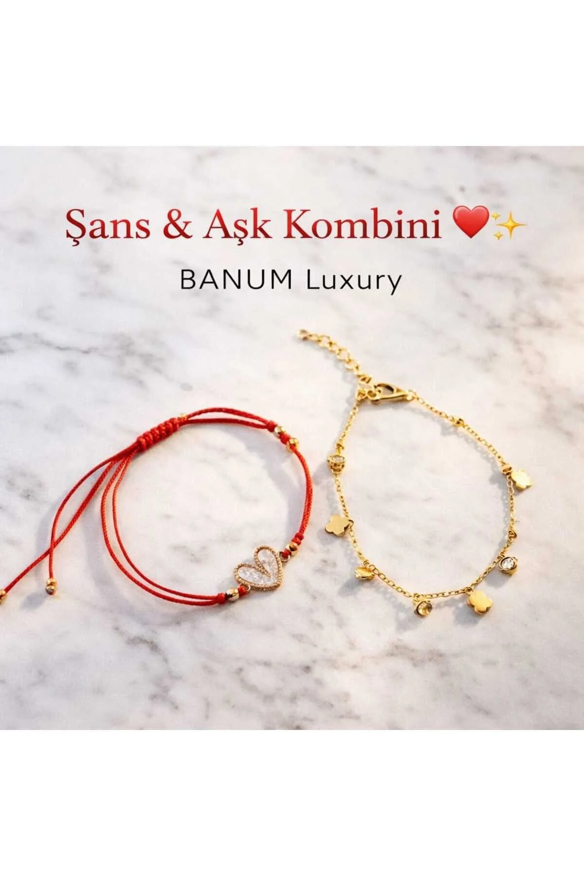 Banum Luxury Şans Ve Aşk Kombini 2lı Bileklik Set Altın