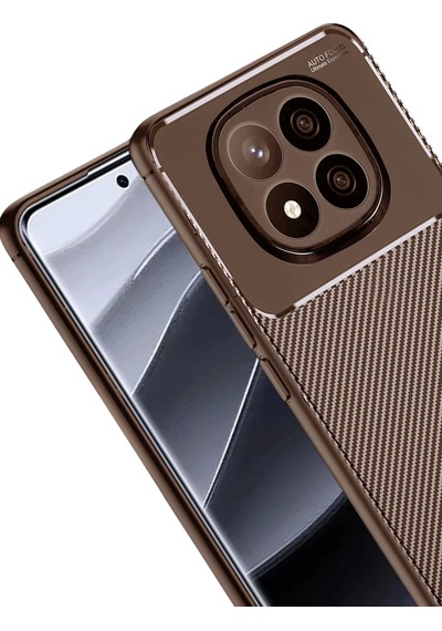 Uryport Xiaomi Redmi Note 14 Pro Plus Kılıf Auto Focus Karbon Kapak - Kahverengi