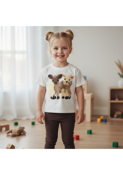 Seabubbles Kuzu Desenli Kız Çocuk Tişört Krem