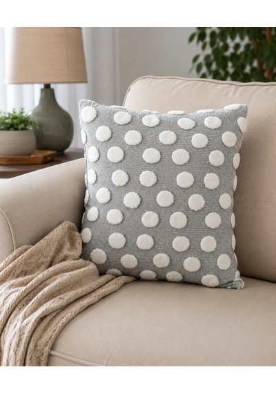 Bubble Punch Dekoratif Kırlent Kılıfı 43x43 Cm Dokulu Ponponlu Bohem Modern Koltuk Yastık Kılıfı Salon Oturma Odası Dekoru Gri