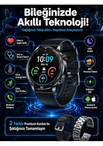 Çift Kordonlu Yüksek Çözünürlüklü Akıllı Saat Uyku İzleyici &amp Spor Modları