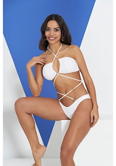Ruko Maio 2315-1 Beyaz Çapraz İp Modelli Boyundan Bağlamalı Bikini 001