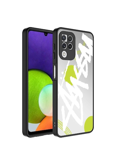 Kilifone - Galaxy A22 4g Uyumlu Kılıf Aynalı Desenli Kamera Korumalı Parlak Mirror Kapak - Yazı - T26816