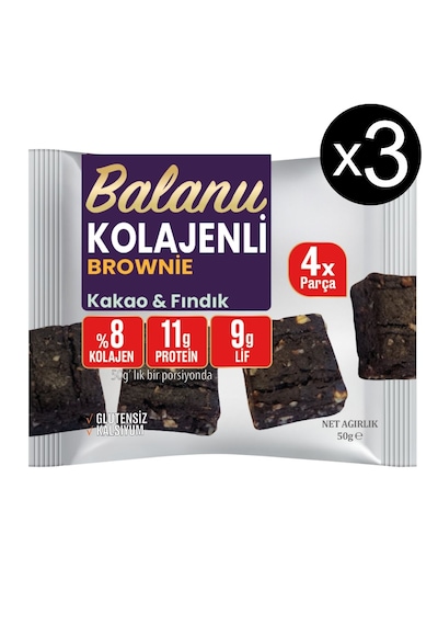 Balanu Kolajen Kakao & Fındık Brownie 50gr X3 Adet