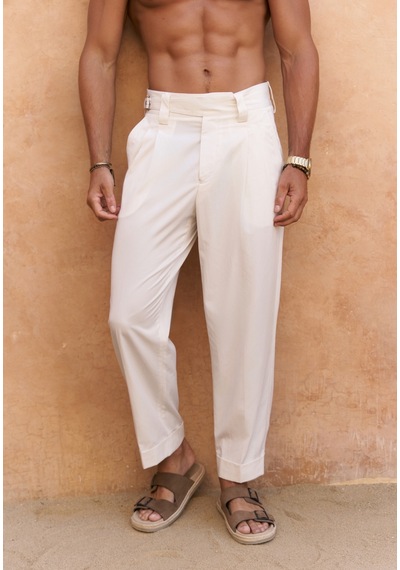 Mai Studios Co. Mai Collection Lorenza Kemer Detay Ekru Erkek Pantolon Ekru