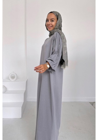 Kahijab Balon Kol Merserize Elbise - Gri