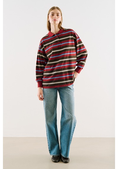 Manuka Polo Yaka Çizgili Sweatshırt Bordo Aw26tsh00004-26