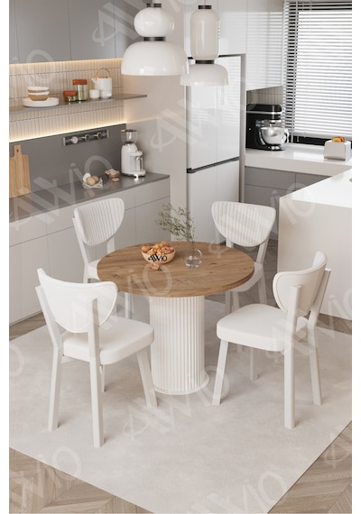 Avvio Elma Yuvarlak Ceviz Mutfak Masa 4 Adet Sandalyeli Takım 90x90 Cm Krem Avvio Elma Yuvarlak Ceviz Mutfak Masa 4 Adet Sandalyeli Takım 90x90 Cm Krem