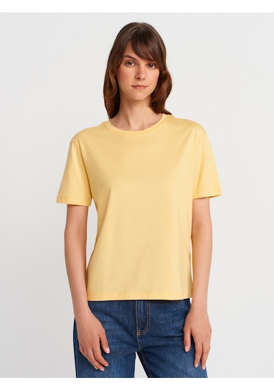 Dilvin 31791 Bisiklet Yaka Modal T-shirt-sarı Sarı