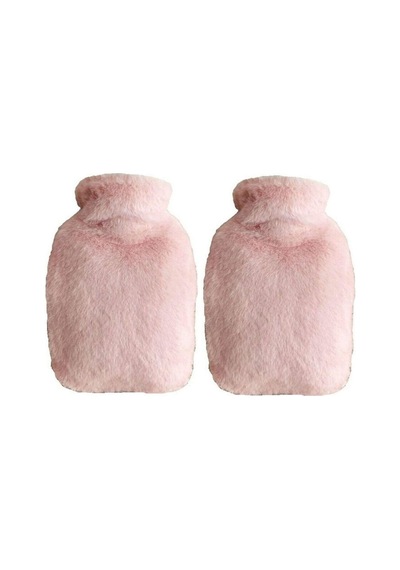 2 Adet Sıcak Su Torbası Yan Cepli Pembe Peluş Termofor 27x17x2cm 1 Litre Pembe