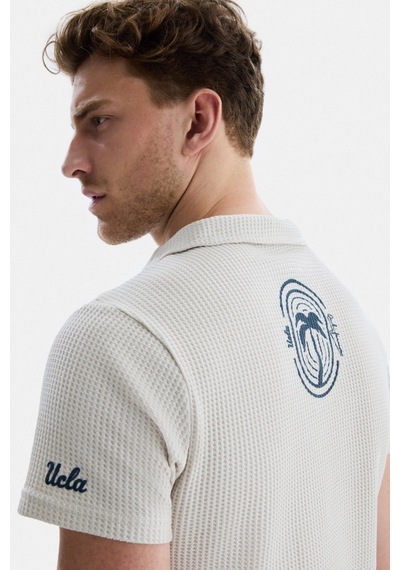 Ucla Russel Bej Polo Yaka Baskılı Erkek Tshirt Bej