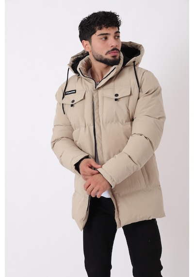 Stilkombin Göğüs Cepli İçi Kürklü Uzun Şişme Mont Pldp 2957 50456 Siyah