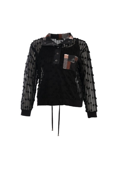 Vedi Oversize Uzun Kol Minimalist File Detaylı Kadın Bluz Siyah