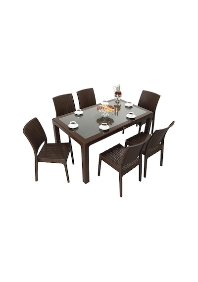 Depootoptan Mandella Elit Rattan 90 x 150 CM Elit Sandalye Camlı Masa Takımı Kahve