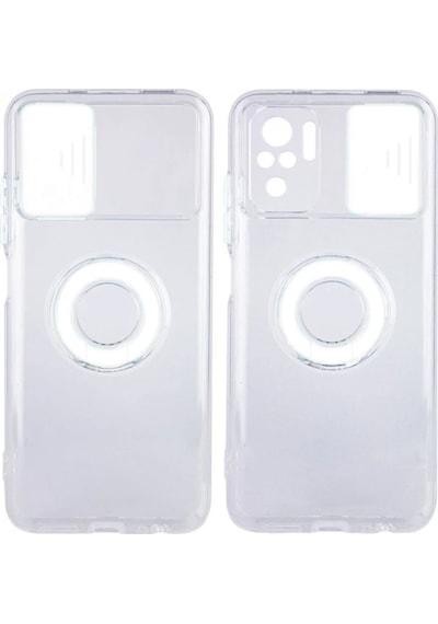 Ally Xiaomi Redmi Note 10 - 10s Kılıf Sürgülü Kamera Lens Korumalı Yüzük Standlı Silikon Kılıf- 5775 Şeffaf