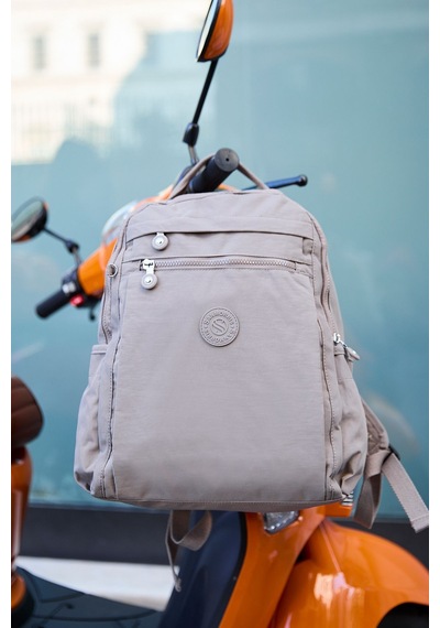 Sanmorris Unisex Suya Dayanıklı Krinkıl Kumaş Çok Gözlü Vizon Laptop Okul Ve Sırt Çantası Vizon