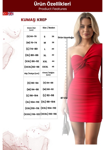 Kadın Tek Kol Düğüm Detaylı Elbise Kırmızı