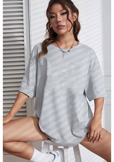 Unisex Yin & Yang Baskılı T-shirt Gri