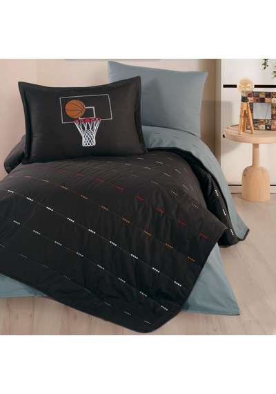 Clasy Ranforce %100 Pamuk Nakışlı Tek Kişilik Yatak Örtüsü Hoop Siyah