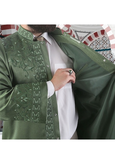 Lüks Dua İmam Cübbesi Haki Yeşil Çok Renkli