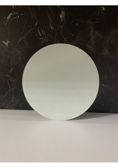 Çap 27cm - Buzlu Cam, Düz Beyaz - Kesme Tahtası - Sunumluk Beyaz