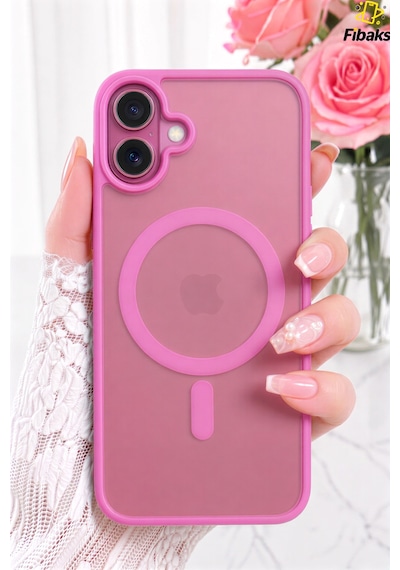 Fibaks iPhone 16 Plus Uyumlu Kılıf Kamera Çıkıntılı Magsafe Şarj Destekli Hassas Tuşlu Yumuşak Mat Kapak Pembe