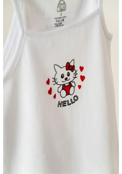 Gümüş 3'lü Kız Çocuk Hello Kitty Desenli Atlet Beyaz