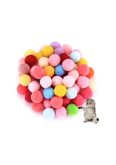 Mini Ponpon Kedi Oyuncak Topu 5 Cm 2 Adet Yumuşak Renkli Sessiz Kedi Oyun Topu