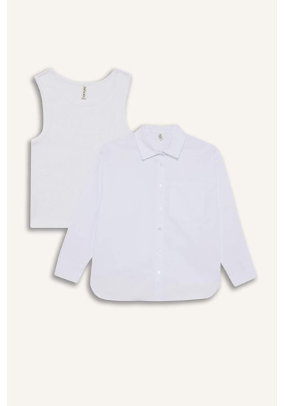 Defacto Kız Çocuk Okula Dönüş Regular Fit Oxford 2li Uzun Kollu Gömlek F9954a825auwt34 Beyaz