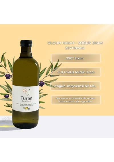 Turan Bal ve Yöresel Olgun Hasat Soğuk Sıkım Zeytinyağı 1 L