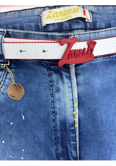 Büyük Beden Kemerli Likralı Denim Kadın Pantolon Mavi