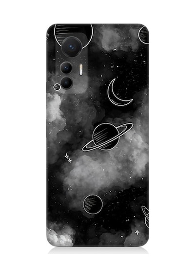 Xiaomi Mi 12 Lite 5g Uyumlu Siyah Beyaz Gezegenler Desenli Silikon Kılıf